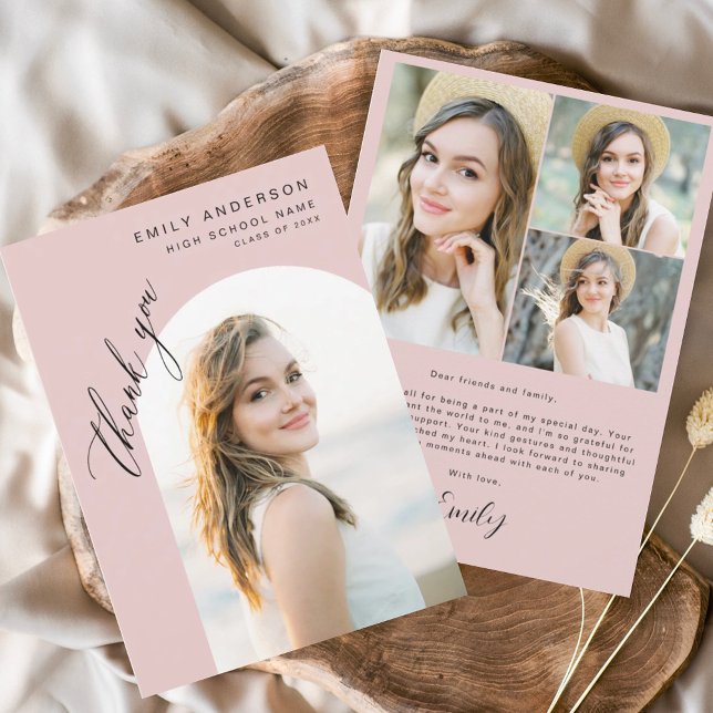 Modern Pink Arch Graduate Simple Photo Thank You Card (Creator Uploaded)