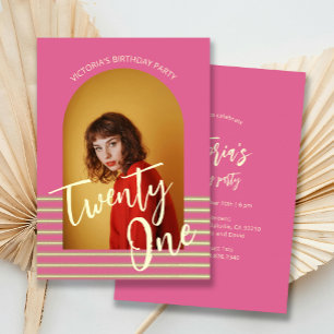 Modern Pink Arch Photo 21st Birthday Party  Invitation