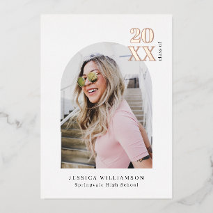 Modern Pink Arch Photo Grad Real Rose Gold