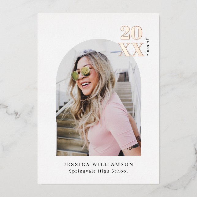 Modern Pink Arch Photo Grad Real Rose Gold  (Front)