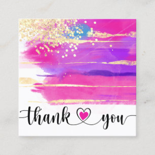 modern pink art brush thank you for your order square business card