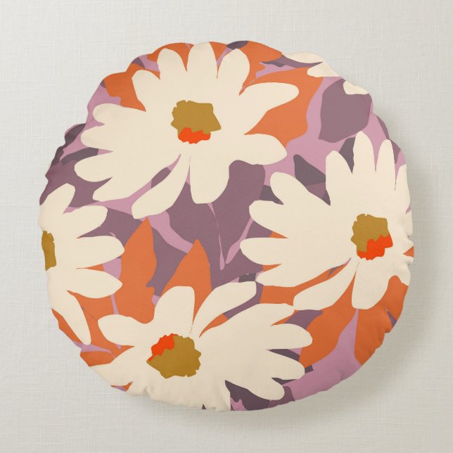Modern Pink Artistic Daisies Nature Home Decor    Round Cushion (Front)