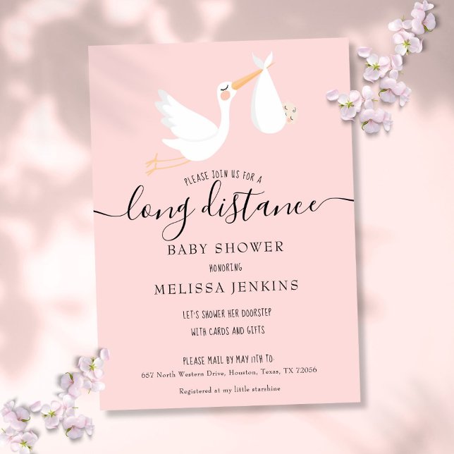 Modern Pink Baby Girl Long Distance Shower By Mail Invitation (Modern Pink Baby Girl Long Distance Shower By Mail Invitation)