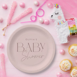 Modern Pink Baby Girl Shower Party Paper Plate