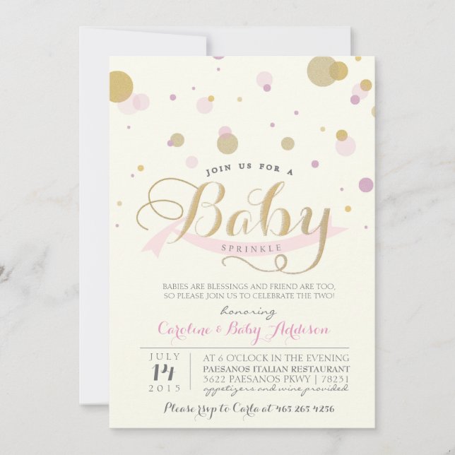 Modern Pink Baby Sprinkle Baby Shower Invitation (Front)