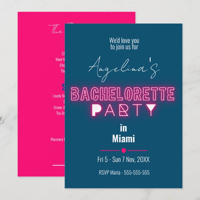 Modern Pink Bachelorette Party Itinerary Invitation (Front/Back)