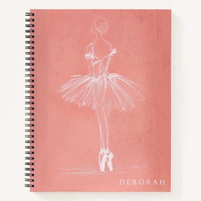 Modern Pink Ballerina Sketch Custom Name Notebook (Front)