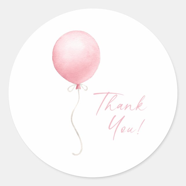 Modern Pink Balloon Girl Baby Shower Classic Round Sticker (Front)
