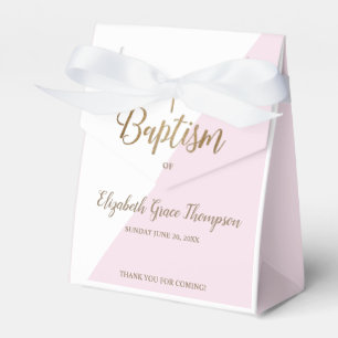 Modern Pink Baptism Baby Girl Thank you Gold Cross Favour Box