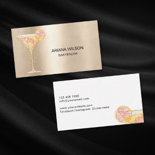 Modern Pink Bartender Cocktail Bow Bar Club Event Business Card