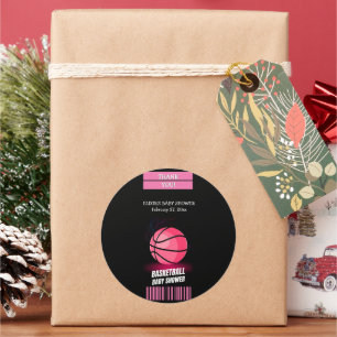 Modern Pink Basketball Ticket Ball Baby Shower Classic Round Sticker
