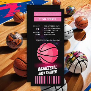 Modern Pink Basketball Ticket Ball Baby Shower Invitation