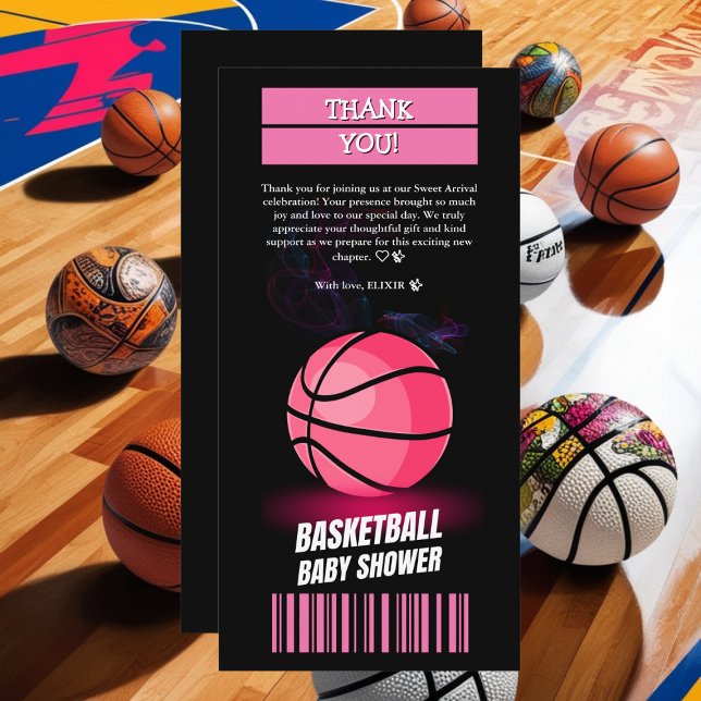 Modern Pink Basketball Ticket Ball Baby Shower Thank You Card (Creator Uploaded)