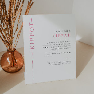 Modern Pink Bat Mitzvah Kippah Pedestal Sign
