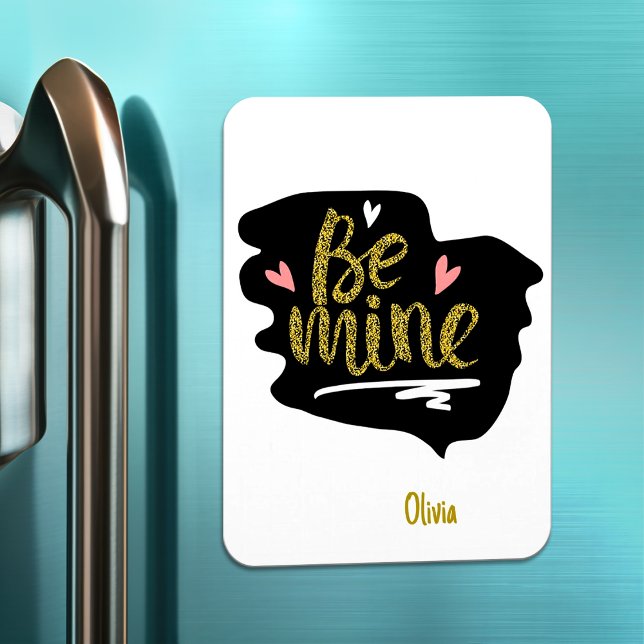 Modern pink be mine valentines day couple magnet (Happy Valentines Day | Be Mine Modern Cute Gift Magnet, Valentines Day Gift)