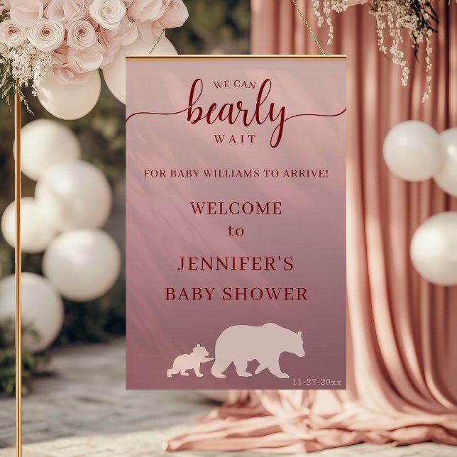 Modern Pink Bear Baby Shower Welcome Rustic Poster (Creator Uploaded)
