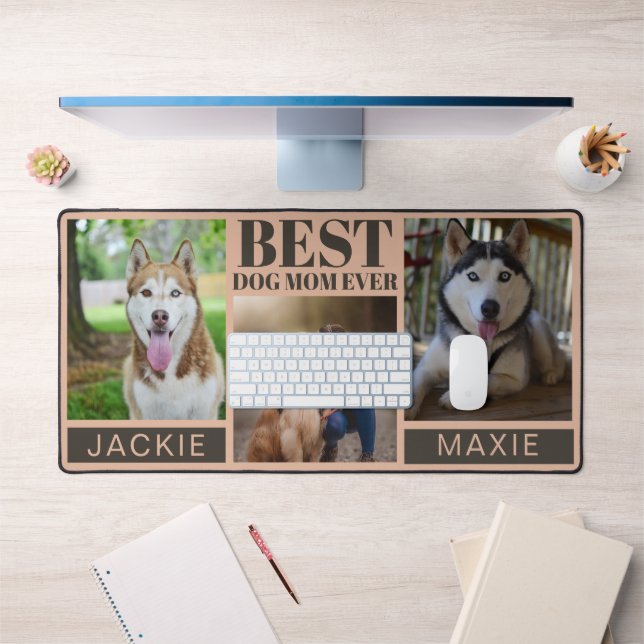 Modern Pink Best Dog Mum Ever 3 Photo Collage  Desk Mat (Office 1)