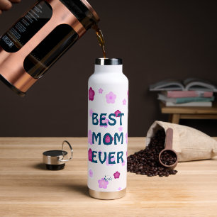 Modern pink best mum ever cute flower pattern water bottle