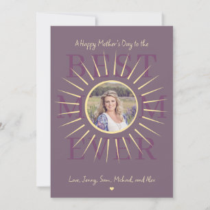 Modern pink best mum ever Mother's Day purple card