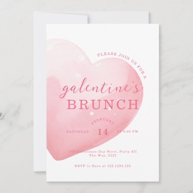 Modern Pink Big Heart Galentine's Day Brunch Invitation (Front)