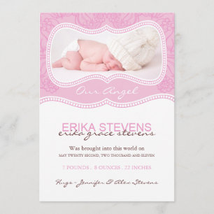 Modern Pink Birth Announcement Photo card