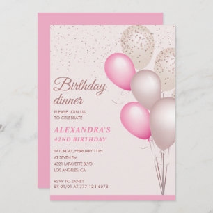 Modern Pink Birthday dinner 42nd birthday Invitation
