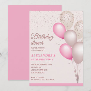 Modern Pink Birthday dinner 66th birthday Invitation