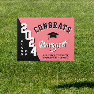Modern Pink Black 2024 Graduation Banner Yard Garden Sign