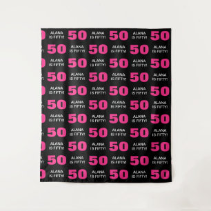 Modern Pink Black 50th Birthday Party Step Repeat Tapestry