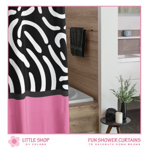Modern Pink Black Abstract Pattern Dorm Room Shower Curtain