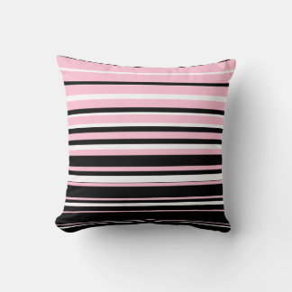 Modern Pink, Black and White Stripes Cushion