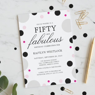 Modern Pink Black Bold Script 50th Birthday Party Invitation