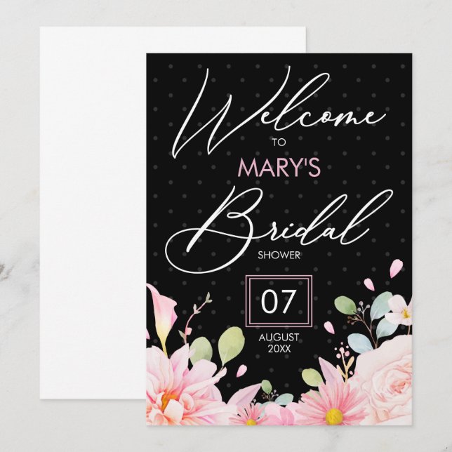 Modern pink black bridal shower party budget invit invitation (Front/Back)