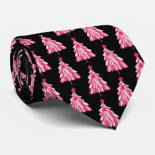 Modern Pink Black Christmas Tree Pattern Tie