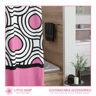 Modern Pink Black Circle Pattern Dorm Room Shower Curtain