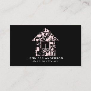 Modern Pink & Black Cleaning Services Business Card
