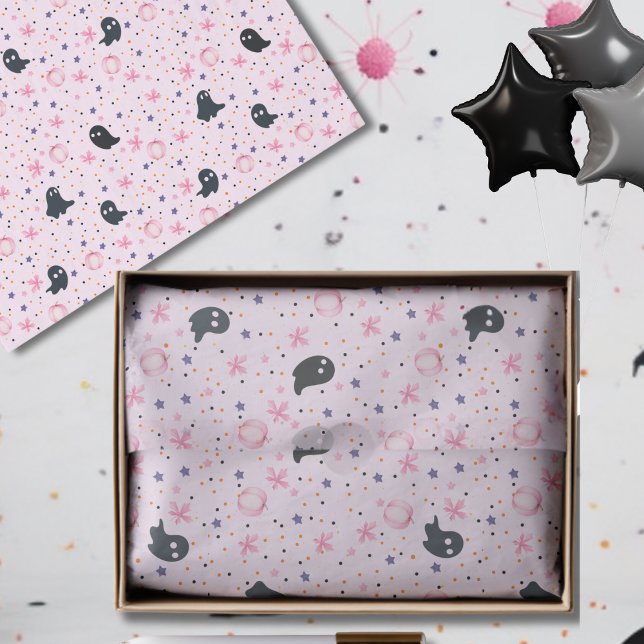 Modern Pink Black Cute Halloween Boo Ghost Tissue Paper (Creator Uploaded)