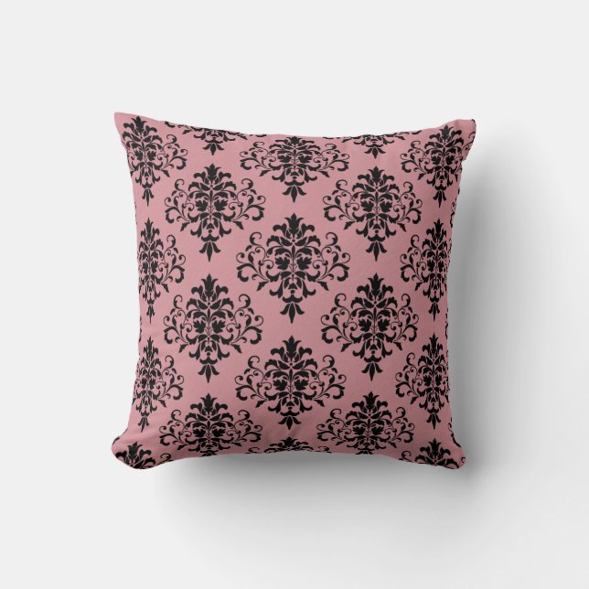 Modern Pink Black Damask Pattern Cushion (Front)