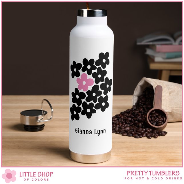 Modern Pink Black Floral Water Bottle (Creator Uploaded)