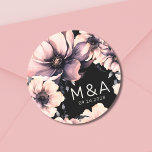 Modern Pink Black Floral Wedding Classic Round Sticker<br><div class="desc">Cute and simple modern black and white flower wedding design. A classic but whimsical look with black, grey and cream coloured flowers with black fonts and modern lettering. Edit all of the text to your own information. You can even change out the background colour to anything you want! I also...</div>