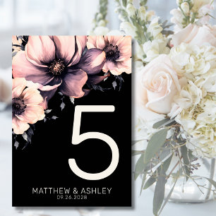 Modern Pink Black Floral Wedding Table Number