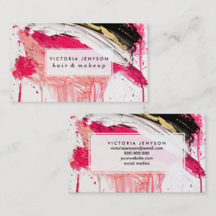 Modern pink black gold brushstrokes splatters business card