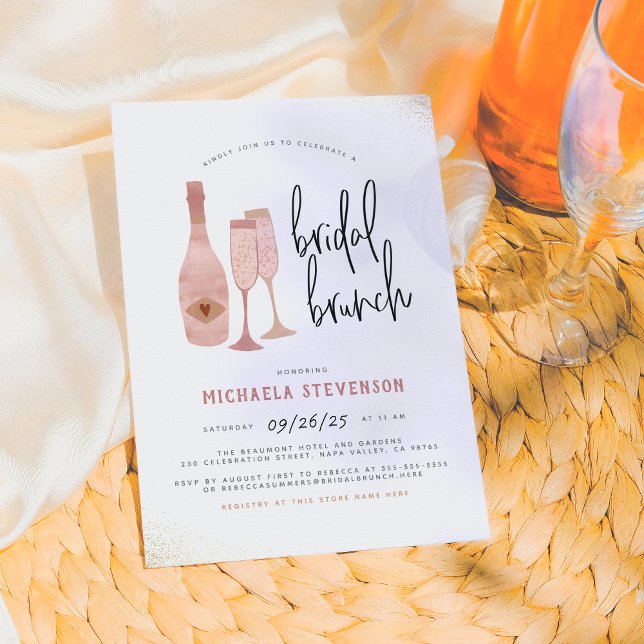 Modern Pink Black & Gold Champagne Bridal Brunch Invitation (Creator Uploaded)