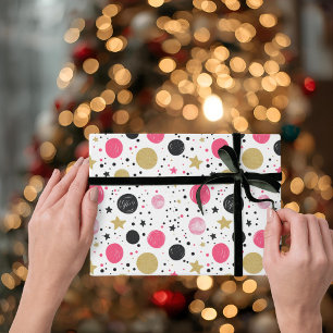 Modern Pink Black Gold Christmas Wrapping Paper