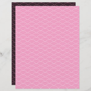 Modern Pink Black Japanese Wave Scrapbook Paper