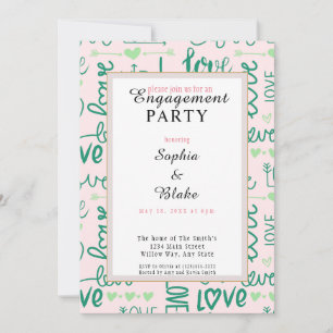 Modern Pink & Black Love Engagement Party  Invitation