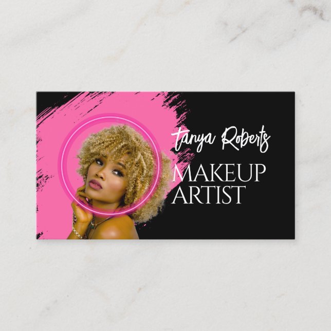 Modern pink black makeup  business card (Front)