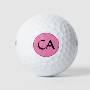Modern Pink Black Monogram Initials Personalised  Golf Balls