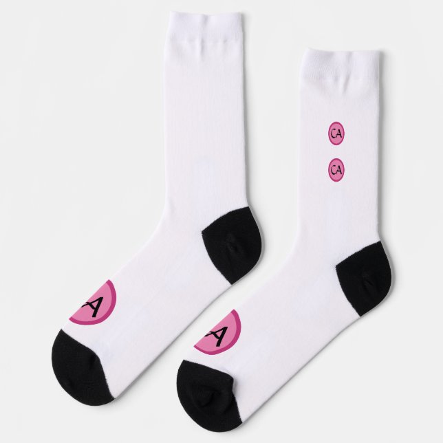 Modern Pink Black Monogram Initials Personalised L Socks (Left)