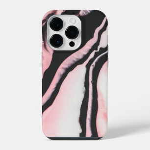 Modern Pink Black Painted Marble Pattern iPhone 14 Pro Case